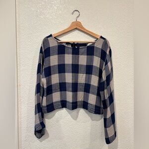 Cloth & Stone Gingham Tie Back Top Bell Sleeve Crop XS